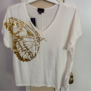 New!  DISCREET  gold butterfly top with Necklace sz 1x🎁